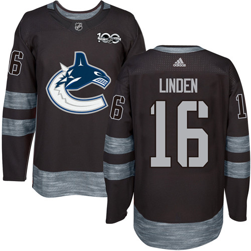 Adidas Canucks #16 Trevor Linden Black 1917-100th Anniversary Stitched NHL Jersey - Click Image to Close